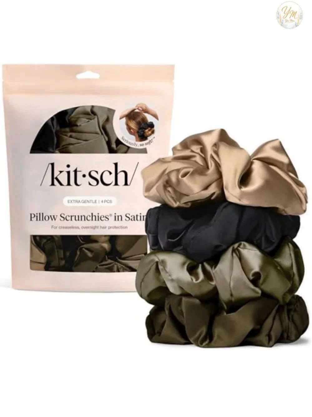 Satin Scrunchies for Women, 4 Pack - Soft, Creaseless, Gentle Hold Hair Ties